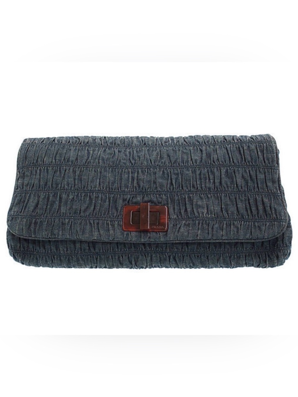 Prada Slate-Gray Ruched Denim Fold-Over Clutch